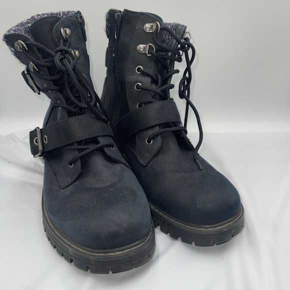 Cliffs by White Mountain Boots Womens 10 M Marlee Combat Navy Blue Buckle Lace - Picture 2 of 9